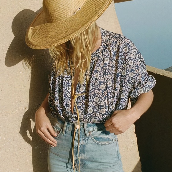 NWOT DÔEN Jane Floral Blouse in Blue Jessamine Calico - Picture 6 of 8